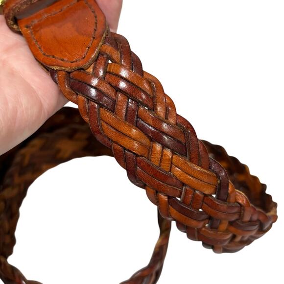 Talbots braided leather belt vintage brass buckle size S reddish brown - Picture 3 of 8